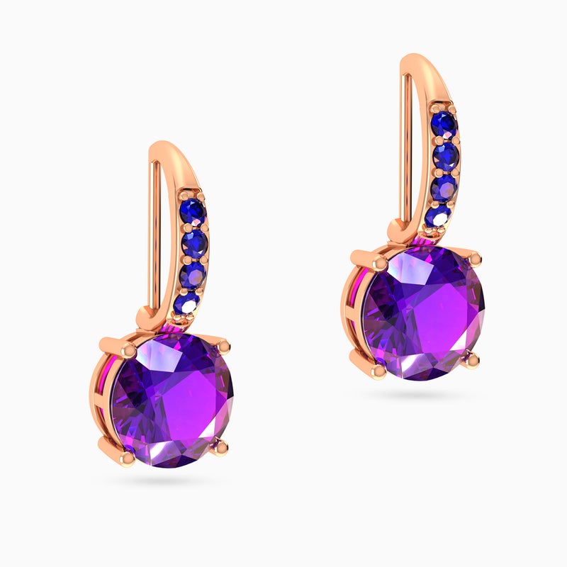 Waves by L'azurde Round Colored Stone Gold Plated Hoop Earrings - Image 3